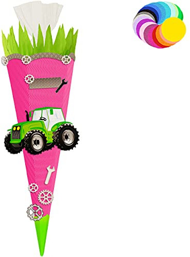 alles-meine.de GmbH Bastelset - Schultüte Farbe & Größe wählbar 70/85 / 100 cm - Traktor - Farbe frei wählbar - Bastelschultüte - Zuckertüte zum selber Basteln Bemalen Bekl..