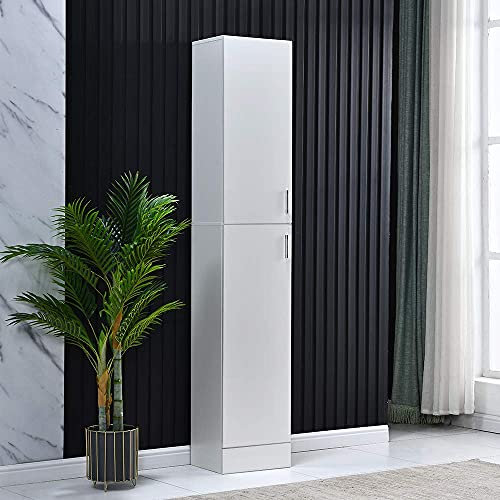NICEME Free Standing Cabinet Tall Cupboard Storage Unit High Gloss Organizer with 4 Shelves and 2 Doors, for Living Room Bathroom Bedroom Office (White)