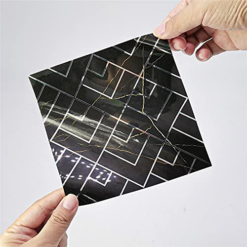 Hiser 24Pièces Rectangle Adhésive Décorative à Carreaux pour Salle de Bains et Cuisine Stickers Carrelage, Brillant Carreaux Marbre Imperméables Adhésive Décoration, 15x15cm (Noir)