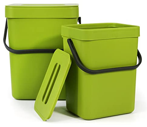 Spesh 2 Pcs (3L+5L) Food Waste Bins Hanging Trash Cans with Lid Small Food Waste Caddy Under Sink Bins for Kitchen, Bathroom, Office(Green)