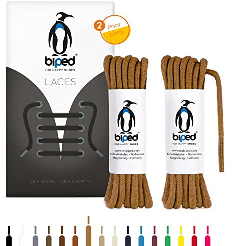 biped LACES 2 pares de cordones redondos de algodón ø 3,5 mm - Cordones de calidad resistentes al desgarro para zapatos de cuero, zapatillas de deporte - fabricados en la UE z2901(marrón claro,100 cm)