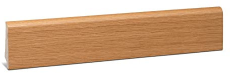 KGM Sockelleiste Coburger Profil – Fußbodenleiste Fichte Massivholz - Furnier Eiche - Klarlack lackiert – Maße: 2400 x 14 x 60 mm – 1 Stück