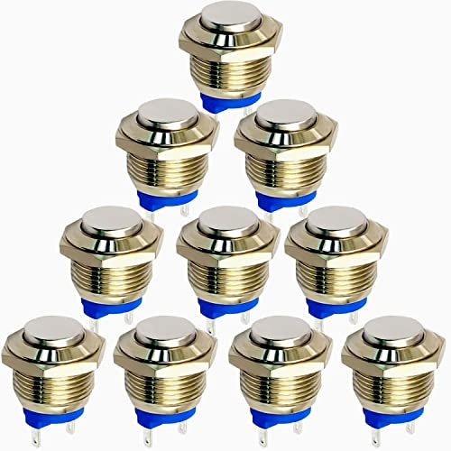 RUNCCI-YUN 10 Stücke 3V/12V/24V/36/48/110V/220V 16mm Momentan Metall Druckschalter Drucktaster Edelstahl Taste Hupenknopf Türklingel für Pkw, Lkw, Schiffen, Zündsystemen, Türklingeln(Hervorstehend)