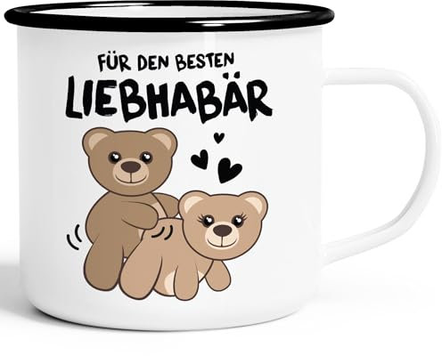 Moonworks® Emaille-Tasse Liebe lustig Bär Geschenk Partner Mann Liebhaber Jahrestag Valentinstag emaille-weiß-schwarz standard