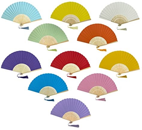 Pack of 10 Paper Handheld Folding Fan with a Tassel and Grade A Bamboo Ribs for Women Girls Summer Party Favour Birthday Wedding Gift (Mix Colors)