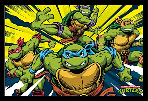 TMNT - Turtles in Action - Teenage Mutant Ninja Turtles - Film Movie Poster - Grösse 91,5x61 cm + Wechselrahmen, Shinsuke® Maxi MDF schwarz, Acryl-Scheibe