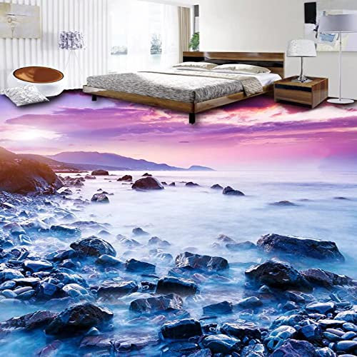 Benutzerdefinierte jede Größe Bodentapete Küste Landschaft Steinfliesen Bodenbild Badezimmer Küche PVC selbstklebender wasserdichter Aufkleber, 150 * 105 cm
