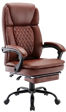 WOTSTA Ergonomischer Bürostuhl PU Leder mit Fußstütze, Bürostuhl Chefsessel mit Hoher Rückenlehne und Verdickte Polsterung, Computerstuhl Schreibtischstuhl höhenverstellbar Brown