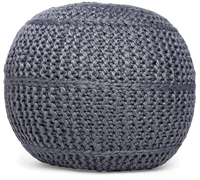 BIRDROCK HOME Round Pouf Foot Stool Ottoman - Knit Bean Bag Floor Chair - Cotton Braided Cord - Great for The Living Room, Bedroom and Kids Room - Small Furniture (Zinc)