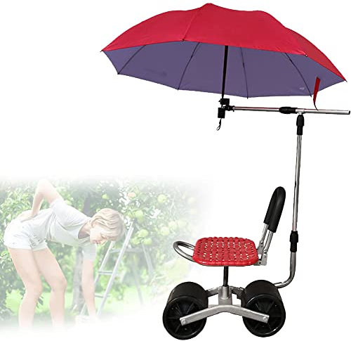 BASII Gartenwagen, Gartensitz mit Rädern, rollender Gartenhocker, Leichter Arbeitssitz, 360° drehbar + höhenverstellbar, Gartenwagen mit Schirmständer, zum Pflanzen, Pflücken Seat+UmbrellaStand