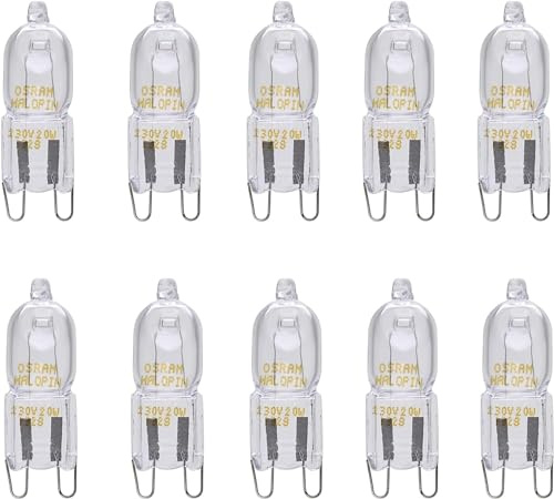 Pack de 10 ampoules Osram Halopin 66733 33 W 230 V G9 halogène à intensité variable blanc chaud 460 lumens | Ampoule halogène à culot à broche | Halogénelampes | Ampoule à culot à broche, AC35305