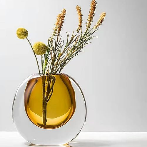 Scizorito Kristallvase, Moderne Dekorative Vase, Minimalistische Blumenvase, Heller Luxus-Stil für Home Decor, Mittelstück, Büro, Pampas Gras, Getrocknete Blumen, Blumen und Knospen (Bernstein)