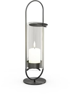 höfats - OVAL Candle 35 schwarz - Windlicht zum Aufstellen oder Hängen - Kerzenständer aus Edelstahl und Glas - Kerzenhalter für Stumpenkerzen bis 10 cm - leichte Reinigung - Höhe 35 cm