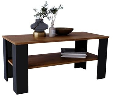 CraftPAK Couchtisch aus hochwertigem Holz, Stabiler & moderner Wohnzimmertisch mit zusätzlicher Ablagefläche, Farbe Retro Schwarz