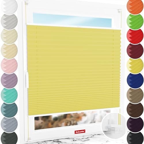Schuette® Plissee ohne Bohren ● Thermo Kollektion: Sunflower (Gelb) ● 80x100cm (Breite x Höhe) ● Suprafix Faltrollo Klemmfix 2.0 Rollo ● 60 Sekunden Plisseerollo Montage inkl. Video