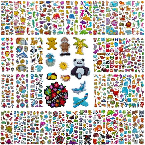 36 Blätter 3D Puffy Aufkleber Set, Cute Kinderaufkleber inkl Tiere, Liebe, Sterne, Dinosaurier Autos, Belohnungsaufkleber für Kinder & Kleinkinder Belohnung Geschenke Scrapbooking