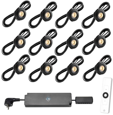 Hamulight LED Einbaustrahler Terrassenüberdachung Pals Schwarz ab mit Fernbedienung | Wintergarten Beleuchtung - Einbauleuchten - Terrassendach | 3W - Dimmbar - Warmweiß | Set mit 12 Stück