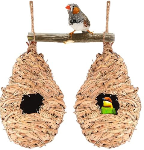 Schwalbennest,Nisttasche Vogelnest Gewebt,Gras Bird Nest，Handgewebte Vogelhäuser, für Wellensittich Meise,Kanarienvogel, Amsel, Hummingbird,Rotkehlchen,Zebrafinken 24x12cm (3 Stück)