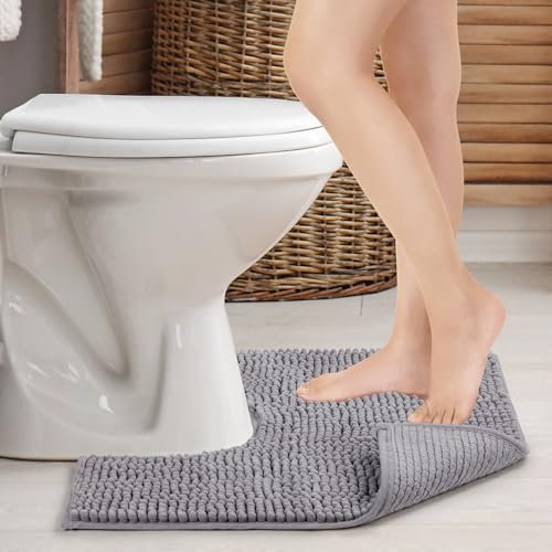 JARITTO Alfombra para Inodoro WC Antideslizante Alfombra de baño Alfombrilla de Baño Alfombra Bañera Lavable a Máquina Absorbente Microfibra Chenille Suave Forma de U- 51x51cm (Gris)