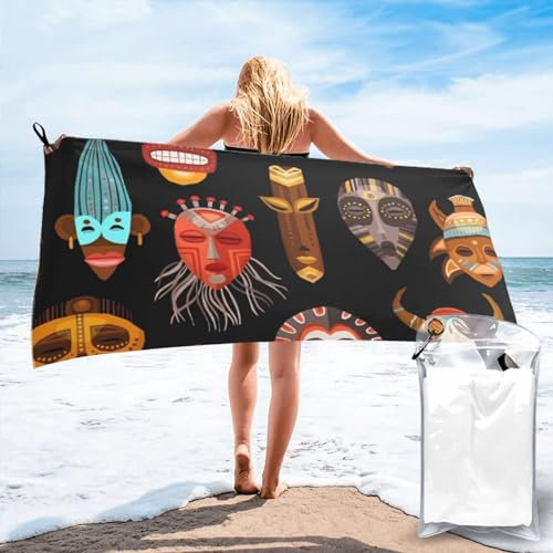 OrcoW Strandtuch, sandfrei, schnell trocknend, Mikrofaser, übergroß, afrikanisches Ritual, ethnisch, Tribal, Reisehandtuch, 70 x 140 cm, saugfähiges Badetuch, kompakte Handtuch, Decke für Damen,