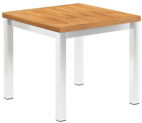 QZZCED Garten-Beistelltisch 45x45x38 cm Massivholz Akazie Edelstahl, Garten Lounge Tisch Balkon Esstisch Patio Tisch Outdoor Tisch für Gärten, Terrassen, Balkone