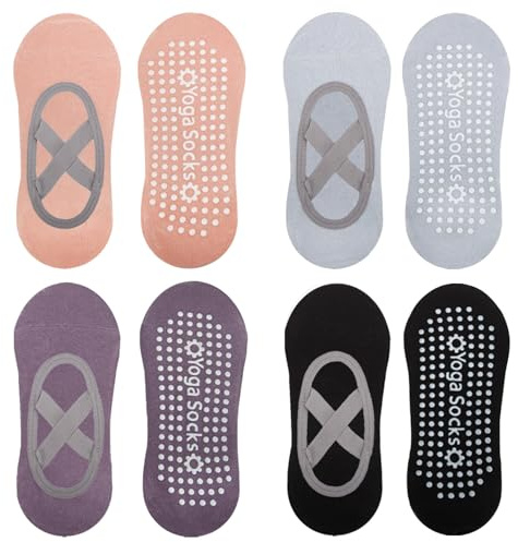 Ewwtrey 4 Paia Calzini Antiscivolo Donna e Uomo con Grip per Yoga, Pilates, Ballo a Piedi Nudi