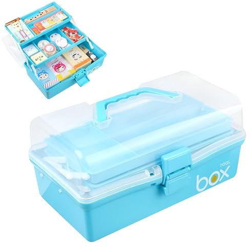 3 Layers Art Storage,Medical Box,Plastic Craft Storage Boxes with Compartments,Craft Box Storage Caddy,Art Storage Box,Craft Organiser for Sewing,Hobby,Arts,Crafts,Lego,Medicine,Stationery (Blue)