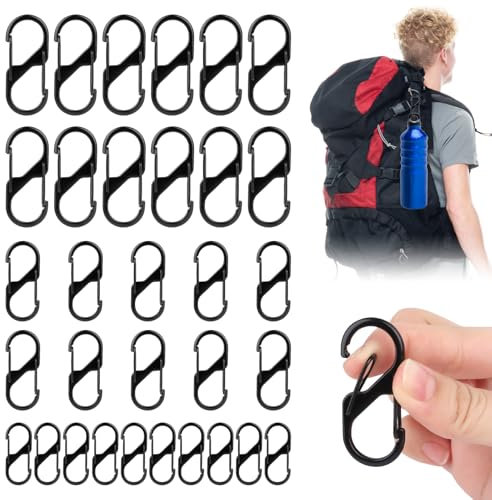 VFANDV 30 Stück S Karabiner, Mini Karabinerhaken Doppelkarabiner 8 Förmiger 2 Öffnungen 3cm/4cm/5cm Karabiner Schlüsselanhänger Karabinerhaken Klein für Camping Zuhause Wandern Reisen
