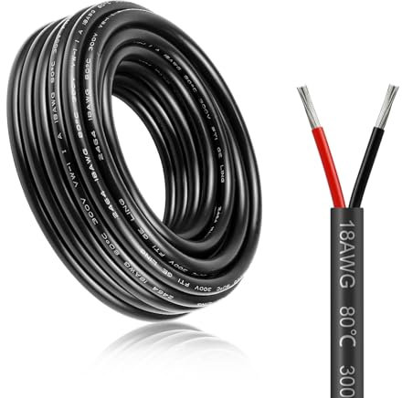 10M/32.8ft 12V Low Voltage Wire, Outdoor Landscape Lighting Cable, 2*0.75mm² Conductor Extension Cable, 18AWG Electrical Cord Red & Black Tinned Copper Hookup Wire Kit, 2 Core with Black Reel Package