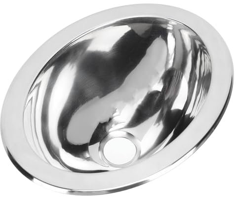 Lavabo de bar de un solo lavabo, 290 x 220 x 120 mm, ovalado de acero inoxidable, fácil de limpiar, para cuarto de baño en autocaravana, caravana, barco