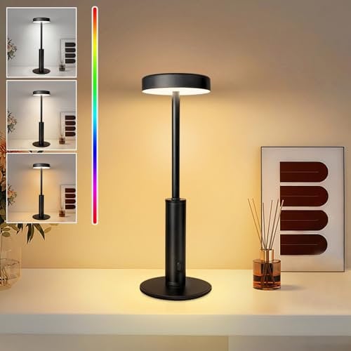 Befurglor Rechargeable Table Lamp Built-in Battery, Cordless Bedside Lamp Battery Operated, Dimmable 3 CCT & RGB 7 Color, Touch Desk Lamp for Bedroom, Living Room, Dining Room, Restaurant