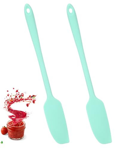 Espátula de silicona, 2 espátulas de masa con mango largo, antiadherente, resistente al calor, espátula de cocina de silicona, verde menta, jar, espátula, rascador de goma sin costuras para cocinar,