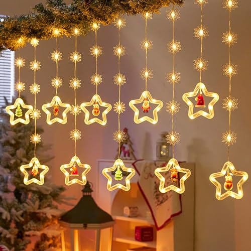 Weihnacht 3 Meter Weihnachtsbeleuchtung Fenster Lichtervorhang Innen,120 LED Weihnachtsdeko Fenster Beleuchtet,Fensterbeleuchtung Weihnachten mit Lichterkette für Innen/Außen Fenster Weihnachtsdeko