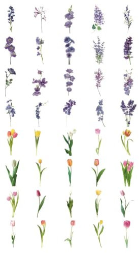 CPJJ 80 Transparente Scrapbooking Aufkleber, Blumen Aufkleber Pflanzen Sticker, Flower Stickers, Blumenaufkleber Für Scrapbook Fotoalbum Sammelalbum Laptops Handwerk