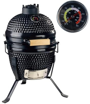 Alfresco Chef 16 inch Ceramic Kamado BBQ Grill - Portable Charcoal Smoker and Oven for Cooking, Smoking, and Baking | Outdoor Charcoal Grill, Compact Ceramic Barbecue with Stand