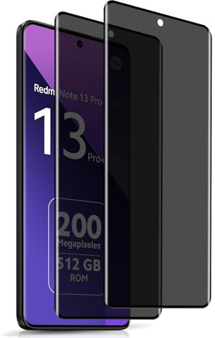 KeHowy Protector Pantalla de Privacidad para Xiaomi Redmi Note 13 Pro+ 5G, [2 Piezas] 9H Dureza 3D Vidrio Cristal Templado Antiespia, Anti Espía Película Protectora para Redmi Note 13 Pro Plus 5G