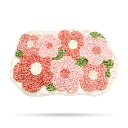 Molesun Niedliche Blumen Badematte 40x60cm, Weich, Saugfähig, Waschbar | Niedlicher Rutschfester Badvorleger, 100% Mikrofaser-Badematten, für Badezimmer Dusche Schlafzimmer Küche, Maschinenwaschbar