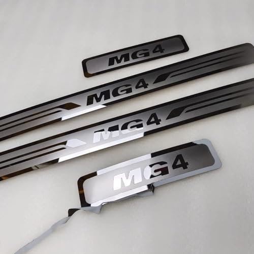 SJSHOPS Stainless Steel Car Door Sill Protector for MG MG4,4 PCS Anti-Slip Kick Plates,Scuff Guard Threshold,Welcome Pedal Strips,Car Bumper Protector