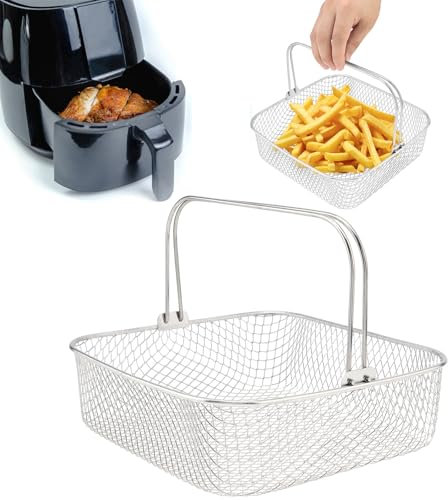 Air Fryer Basket, 5.8QT 6QT Air Fryer Accessory Mesh Basket Replacement with Handle, Square Stainles Steel Steamer Basket for 6QT Instant Vortex Air Fryer, for Instant Vortex Plus, Phillips XXL