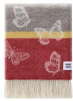 JJ Textile Butterfly Stripe Throw New Wool & Recycled Merino Sheep Wool- Soft & Cosy With a Reversible Design - Sustainable Throw for Bed, Sofa & Home Decor - Large Blanket 190cm x 130cm.