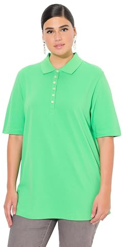 Ulla Popken Damen Poloshirt, Piqué, Polokragen, Samt-Knopfleiste, Halbarm T-Shirts, Mintgrün, 42-44 EU