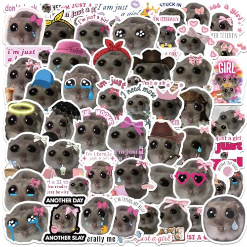EIH1 56 Stück Sad hamster meme sticker, Lustige aufkleber, Sticker memes, Wasserdicht Niedliche Cartoon Tier Aufkleber für Laptop Gepäck Auto Telefon Scrapbook Motorrad Fahrrad Koffer