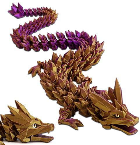 3D Printed Dragon Toys with Eyes, Bendable and Flexible Big Fidget, 24 inches Dazzling Gradient Crystal Wyrm, Articulated Gem Serpent Figure for Home Office Decor (Mystic Gradient Dragon)