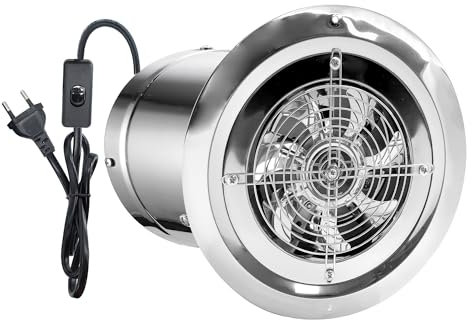 Hose Vary Abluftventilator 150mm Badlüfter, 480m³/h mit Rücklaufklappe Metall Wandventilator mit EU-Stecker für Küche Badezimmer Garage Untergeschoss - Silber