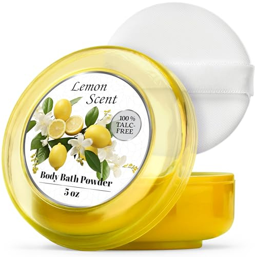 R-NEU 1 Pack Body Powder for Women with Puff, 100% Talc-Free, Luminous Lemon Scented Dust, After Bath for Soft Skin, Extra Large,(5oz)