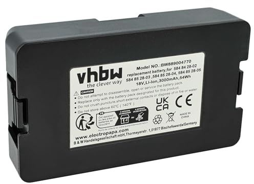 vhbw Battery Replacement for Husqvarna 5848228-01, 5848428-02, 00059-32.472.01 (593247201), 584 84 28-02 for Robotic Lawnmower (3Ah, 18 V, Li-Ion)
