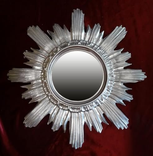 Pintici Wandspiegel Sonne Rund Prunk Sonnenspiegel 42 cm Rokoko Antik Badspiegel SonnenSpiegel (Silber)