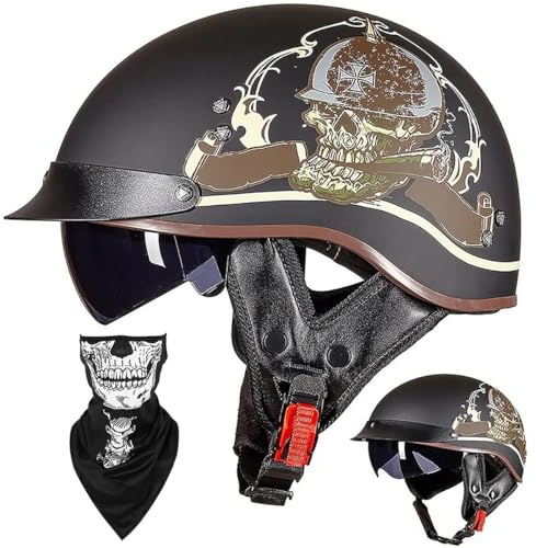 EBAYIN Half Helmet Open-Face Helmet Brain - Cap Cruiser Chopper Scooter Pilot Jet Helmet DOT+ECE Certified Personality Retro Harley Motorcycle Helmet(M,M=(57~58cm))