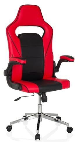 MyBuero Drehstuhl Gaming Stuhl mit klappbaren Armlehnen Game Sport PRO Kunstleder Bürostuhl Sportsitz, gepolstert, Schwarz/Rot