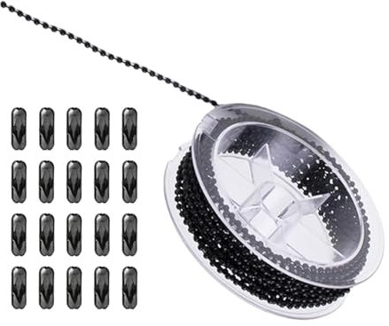 5m Edelstahl Kugelkette Schwarz,Mit 20 Stk Kugelketten Verbinder,Rollokette,2mm Perlen Rollenkette,Mit Anschlüssen,Edelstahlkette,Verlängerungskette,DIY-Herstellung,Gliederkette,Armbandketten,Basteln